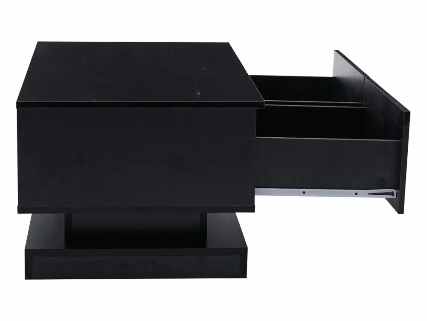 Hauss Spole Mesa De Centro|Mesa de centro rectangular 90x50x38cm con 2 cajones, LED incluido, cuerpo en lacado brillo