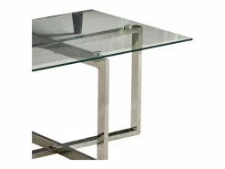 Mesa De Centro|Mesa de centro rectangular - Cristal templado - Metal plateado - CHIARA