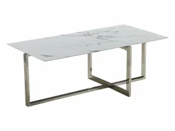 Mesa de centro rectangular - Cristal templado efecto mármol - Metal plateado - CHIARA^ Outlet