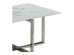 Mesa de centro rectangular - Cristal templado efecto mármol - Metal plateado - CHIARA^ Outlet
