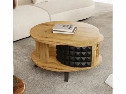 Merax Mesa De Centro|Mesa de centro redonda con estantes de almacenamiento giratorios - 85,2 x 80 x 45,2 cm - Tablero de partículas - Natural +