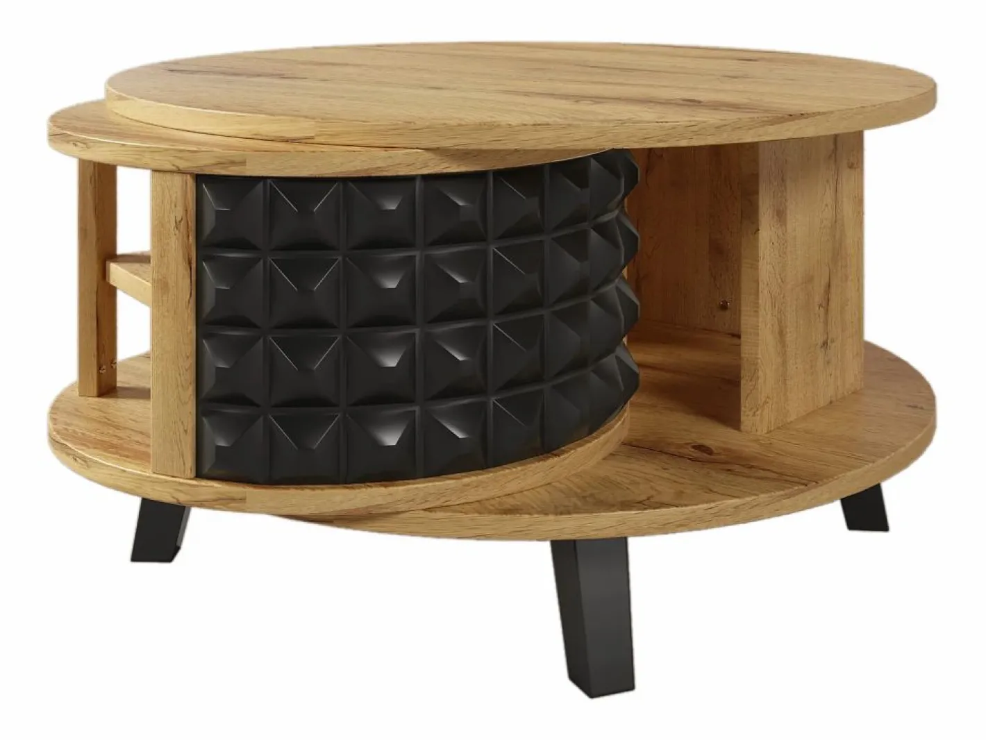 Merax Mesa De Centro|Mesa de centro redonda con estantes de almacenamiento giratorios - 85,2 x 80 x 45,2 cm - Tablero de partículas - Natural +