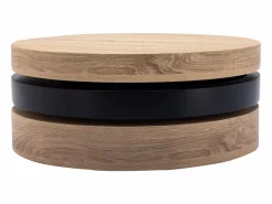 Mesa de centro redonda giratoria con 1 estante de MDF - Negro y natural claro - JANITA^Vente-unique Discount