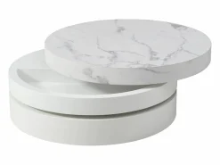 Mesa de centro redonda giratoria con 1 estante - MDF - Efecto mármol - JANITA^Vente-unique Hot