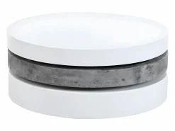 Vente-unique Mesa de centro redonda y pivotante - 3 tableros - MDF - Color: blanco y cemento. JANITA Gris / Blanco Best