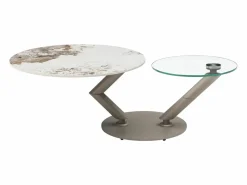 Vente-unique Mesa de centro tableros pivotantes de cerámica y vidrio templado - Efecto mármol blanco - ELDOVA Transparente / Topo / Blanco Best