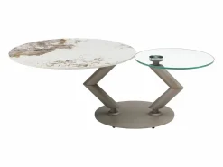 Vente-unique Mesa de centro tableros pivotantes de cerámica y vidrio templado - Efecto mármol blanco - ELDOVA Transparente / Topo / Blanco Best