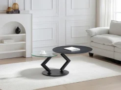 Mesa de centro tapas giratorias de cerámica y cristal templado - Efecto mármol negro - ELDOVA^Vente-unique Sale