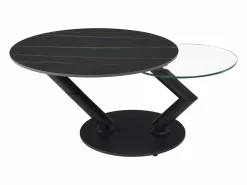 Mesa de centro tapas giratorias de cerámica y cristal templado - Efecto mármol negro - ELDOVA^Vente-unique Sale