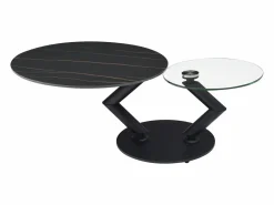 Mesa de centro tapas giratorias de cerámica y cristal templado - Efecto mármol negro - ELDOVA^Vente-unique Sale