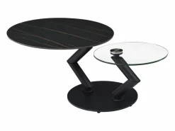 Mesa de centro tapas giratorias de cerámica y cristal templado - Efecto mármol negro - ELDOVA^Vente-unique Sale