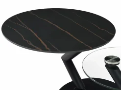 Mesa de centro tapas giratorias de cerámica y cristal templado - Efecto mármol negro - ELDOVA^Vente-unique Sale