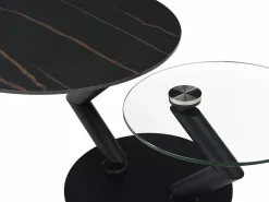 Mesa de centro tapas giratorias de cerámica y cristal templado - Efecto mármol negro - ELDOVA^Vente-unique Sale