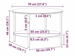 vidaxl Mesa Auxiliar|Mesa de centro vidrio templado y mármol blanco 70 cm