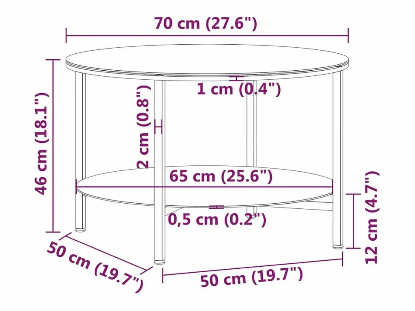vidaxl Mesa Auxiliar|Mesa de centro vidrio templado y mármol blanco 70 cm