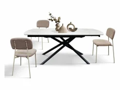 Mesa Extensible|Mesa de cerámica blanca, base de metal , extensible 120x88-180x88 cm - BONIFACIO
