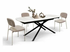 Mesa Extensible|Mesa de cerámica blanca, base de metal , extensible 120x88-180x88 cm - BONIFACIO