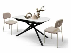 Mesa Extensible|Mesa de cerámica blanca, base de metal , extensible 120x88-180x88 cm - BONIFACIO