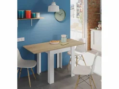 Mesa de Cocina Extensible con Acabado en Color Blanco Artik y Roble Canadian - Dim: 67-134 cm (Ancho) x 67 cm (Fondo) x 79 cm (Alto)^ Best