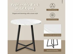 Mesa de comedor - 80 x 80 x 75 cm - Mesa redonda de metal con moderno diseño de mármol - MDF - /dorado^Merax Best