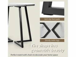 Mesa de comedor - 80 x 80 x 75 cm - Mesa redonda de metal con moderno diseño de mármol - MDF - /dorado^Merax Best