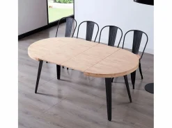 Mesa de comedor Berg extensible diseño redondo roble nordish/negro 76x80-120-160x80 cm^ADEC Discount