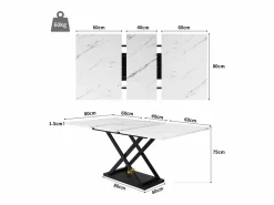Mesa Extensible|Mesa de comedor blanca - Mesa de comedor extensible con patas de hierro negro - para cocina y sala de estar