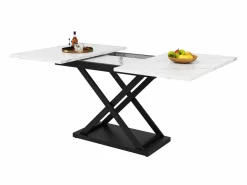 Mesa Extensible|Mesa de comedor blanca - Mesa de comedor extensible con patas de hierro negro - para cocina y sala de estar
