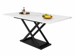 Mesa Extensible|Mesa de comedor blanca - Mesa de comedor extensible con patas de hierro negro - para cocina y sala de estar