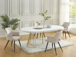 Vente-unique Mesa de comedor de 2 a 12 comensales de MDF y acero - Efecto mármol blanco y dorado - FIRELA Blanco / Dorado Hot