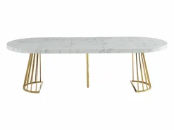 Vente-unique Mesa de comedor de 2 a 12 comensales de MDF y acero - Efecto mármol blanco y dorado - FIRELA Blanco / Dorado Hot