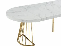 Vente-unique Mesa de comedor de 2 a 12 comensales de MDF y acero - Efecto mármol blanco y dorado - FIRELA Blanco / Dorado Hot