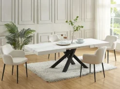 Vente-unique Mesa de comedor de 6 a 10 cubiertos de MDF y metal - Efecto mármol y negro - CATONAV Blanco Outlet