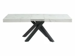 Vente-unique Mesa de comedor de 6 a 10 cubiertos de MDF y metal - Efecto mármol y negro - CATONAV Blanco Outlet