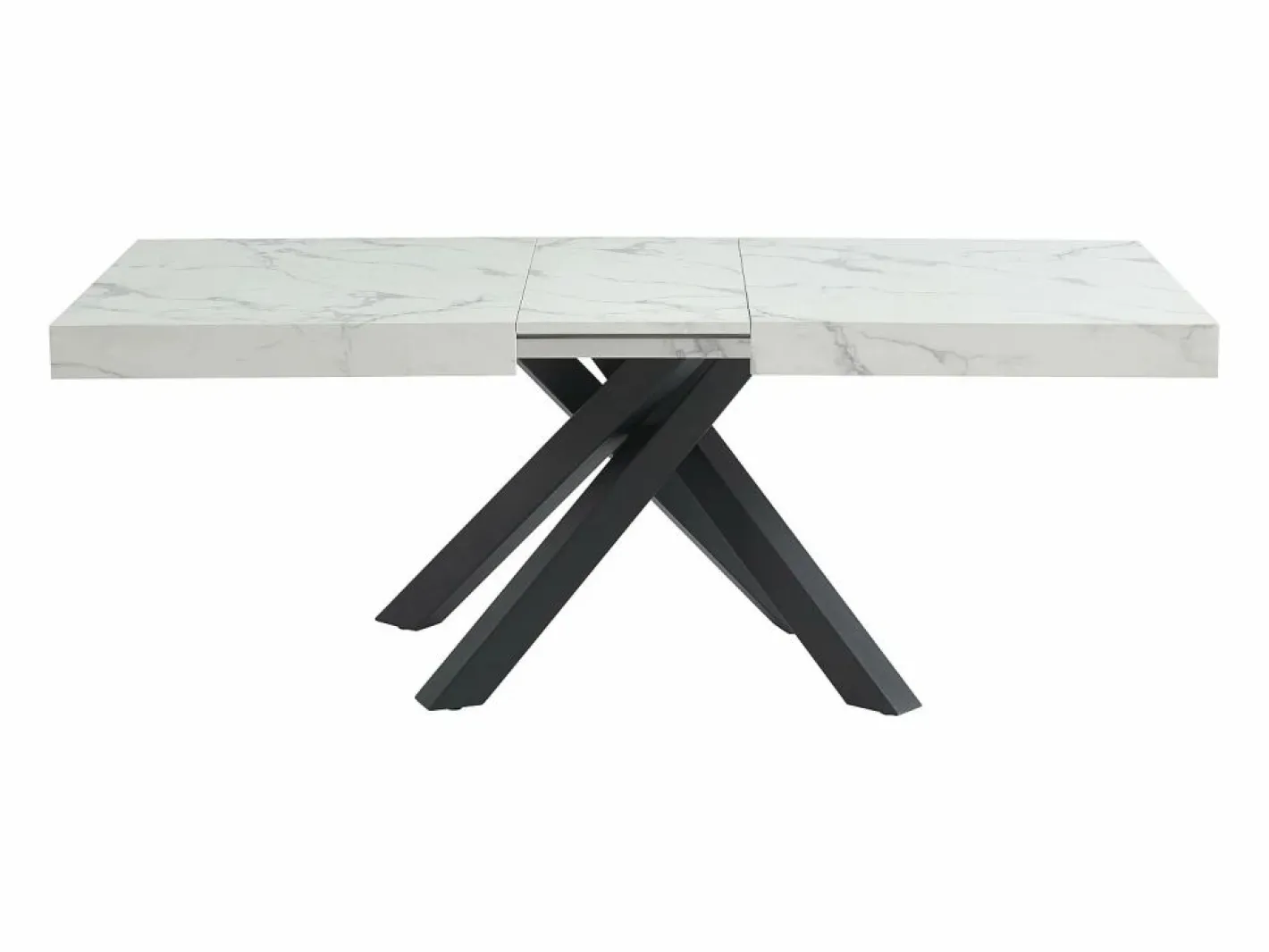 Vente-unique Mesa de comedor de 6 a 10 cubiertos de MDF y metal - Efecto mármol y negro - CATONAV Blanco Outlet