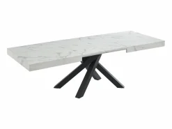 Vente-unique Mesa de comedor de 6 a 10 cubiertos de MDF y metal - Efecto mármol y negro - CATONAV Blanco Outlet