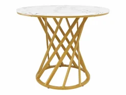Mesa de comedor de 4 plazas - 80 x 80 x 76 cm - mesa redonda con patas de metal dorado - tablero de MDF jaspeado - MDF + metal -^Merax Hot
