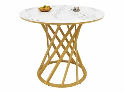 Mesa de comedor de 4 plazas - 80 x 80 x 76 cm - mesa redonda con patas de metal dorado - tablero de MDF jaspeado - MDF + metal -^Merax Hot