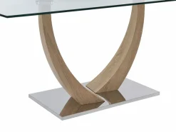 Vente-unique Mesa de comedor de 6 plazas de vidrio templado, acero y MDF natural claro - MELODIE II Transparente / Color natural claro Clearance