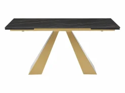 Maison Céphy Mesa de comedor de cristal templado, cerámica y metal - Efecto mármol negro y dorado - LOZIPA Negro / Dorado