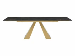 Maison Céphy Mesa de comedor de cristal templado, cerámica y metal - Efecto mármol negro y dorado - LOZIPA Negro / Dorado
