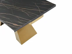 Maison Céphy Mesa de comedor de cristal templado, cerámica y metal - Efecto mármol negro y dorado - LOZIPA Negro / Dorado