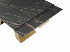 Maison Céphy Mesa de comedor de cristal templado, cerámica y metal - Efecto mármol negro y dorado - LOZIPA Negro / Dorado