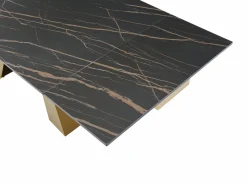Maison Céphy Mesa de comedor de cristal templado, cerámica y metal - Efecto mármol negro y dorado - LOZIPA Negro / Dorado