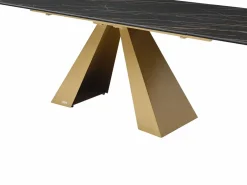 Maison Céphy Mesa de comedor de cristal templado, cerámica y metal - Efecto mármol negro y dorado - LOZIPA Negro / Dorado