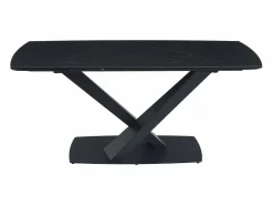 Maison Céphy Mesa de comedor de cristal templado, cerámica y metal - Efecto mármol - MALATA Negro Discount