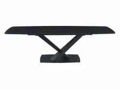 Maison Céphy Mesa de comedor de cristal templado, cerámica y metal - Efecto mármol - MALATA Negro Discount