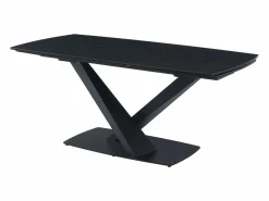 Maison Céphy Mesa de comedor de cristal templado, cerámica y metal - Efecto mármol - MALATA Negro Discount