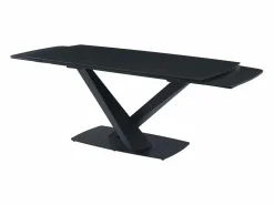 Maison Céphy Mesa de comedor de cristal templado, cerámica y metal - Efecto mármol - MALATA Negro Discount