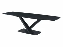 Maison Céphy Mesa de comedor de cristal templado, cerámica y metal - Efecto mármol - MALATA Negro Discount